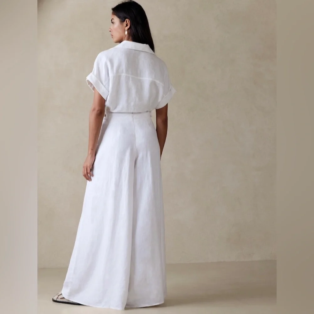 NEW! Banana Republic White Minna Wide-Leg Linen Pant - Size 6